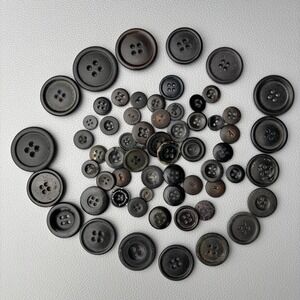 Vintage black 4-hole button lot — 60+ assorted antique and mid-century styles.